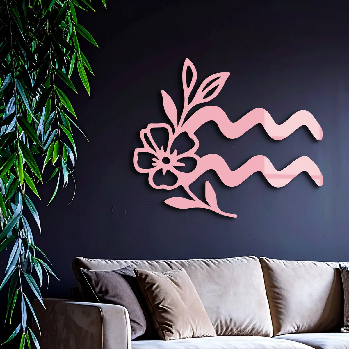 Aquarius Zodiac Flower Symbol Metal Wall Art – Modern Astrology Decor - KAFGP077 by Enova Art