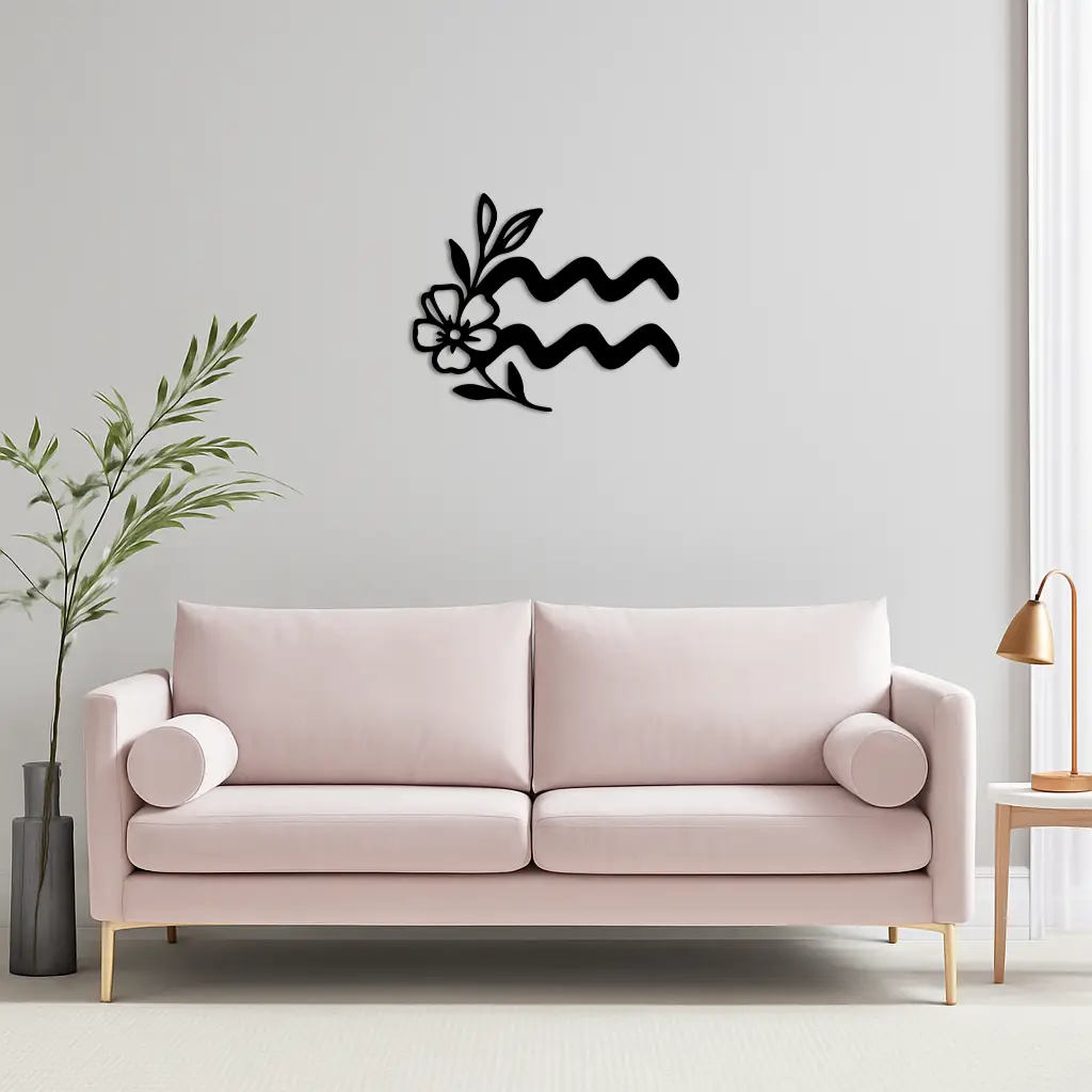 Aquarius Zodiac Flower Symbol Metal Wall Art – Modern Astrology Decor - KAFGP077 by Enova Art