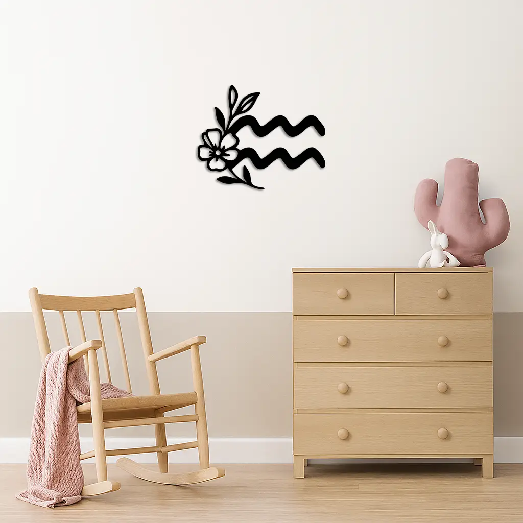Aquarius Zodiac Flower Symbol Metal Wall Art – Modern Astrology Decor - KAFGP077 by Enova Art