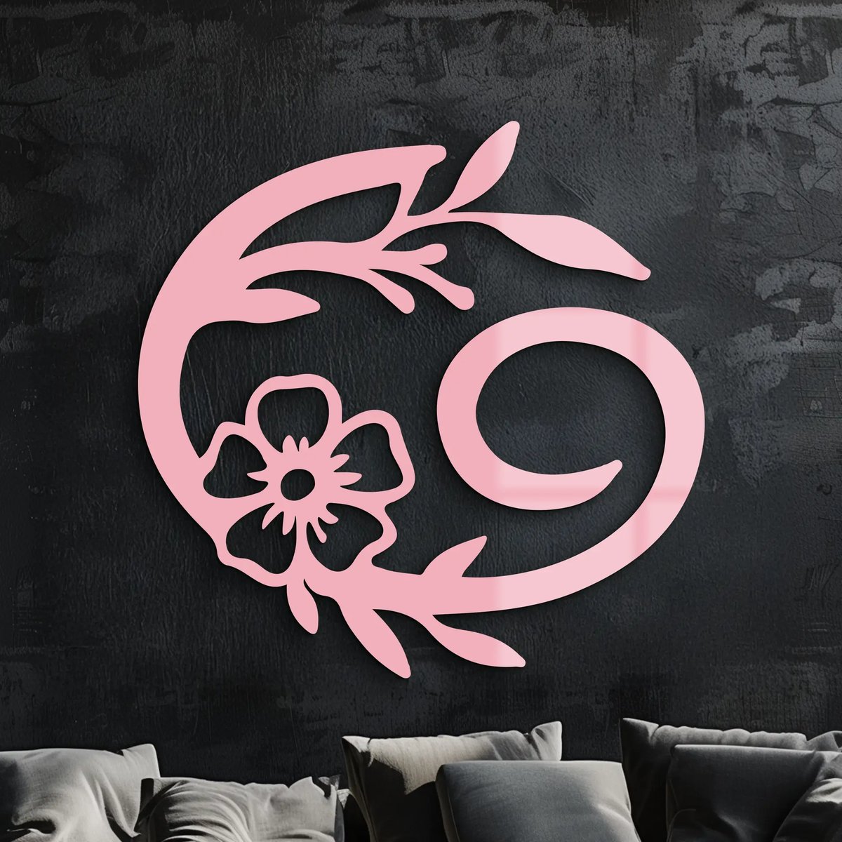 Cancer Zodiac Symbol Metal Wall Art – Floral Astrology Home Decor - KAFGP078 by Enova Art
