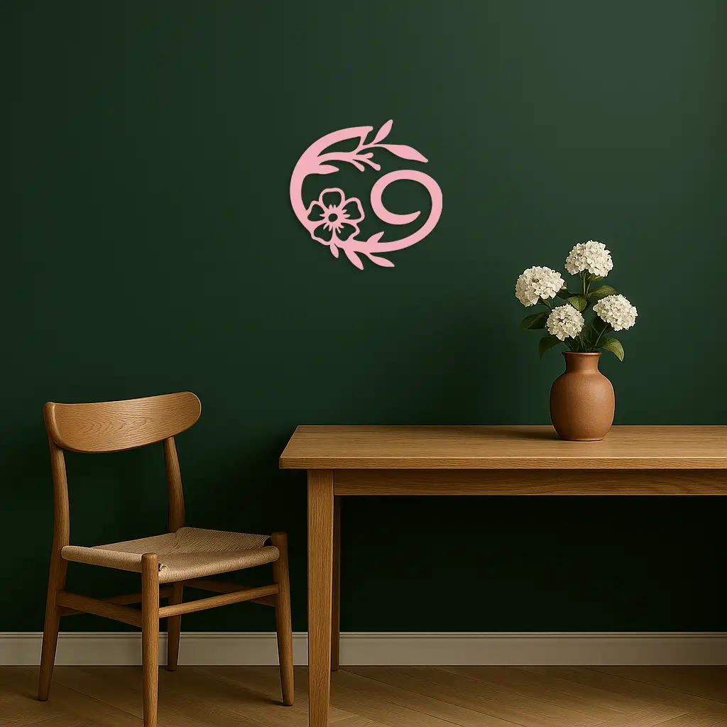 Cancer Zodiac Symbol Metal Wall Art – Floral Astrology Home Decor - KAFGP078 by Enova Art