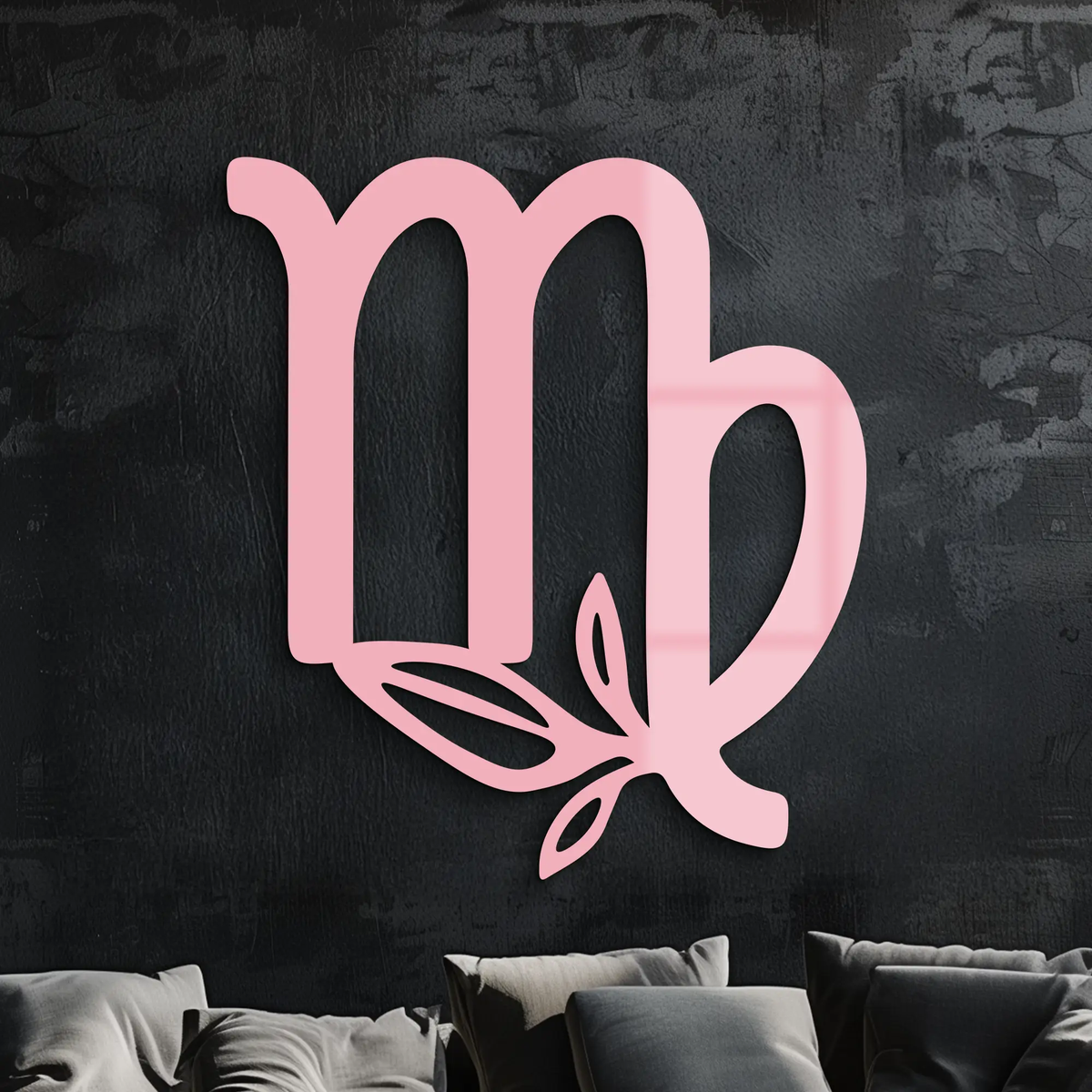 Virgo Zodiac Symbol Metal Wall Art – Floral Virgo Sign Decor - KAFGP079 by Enova Art
