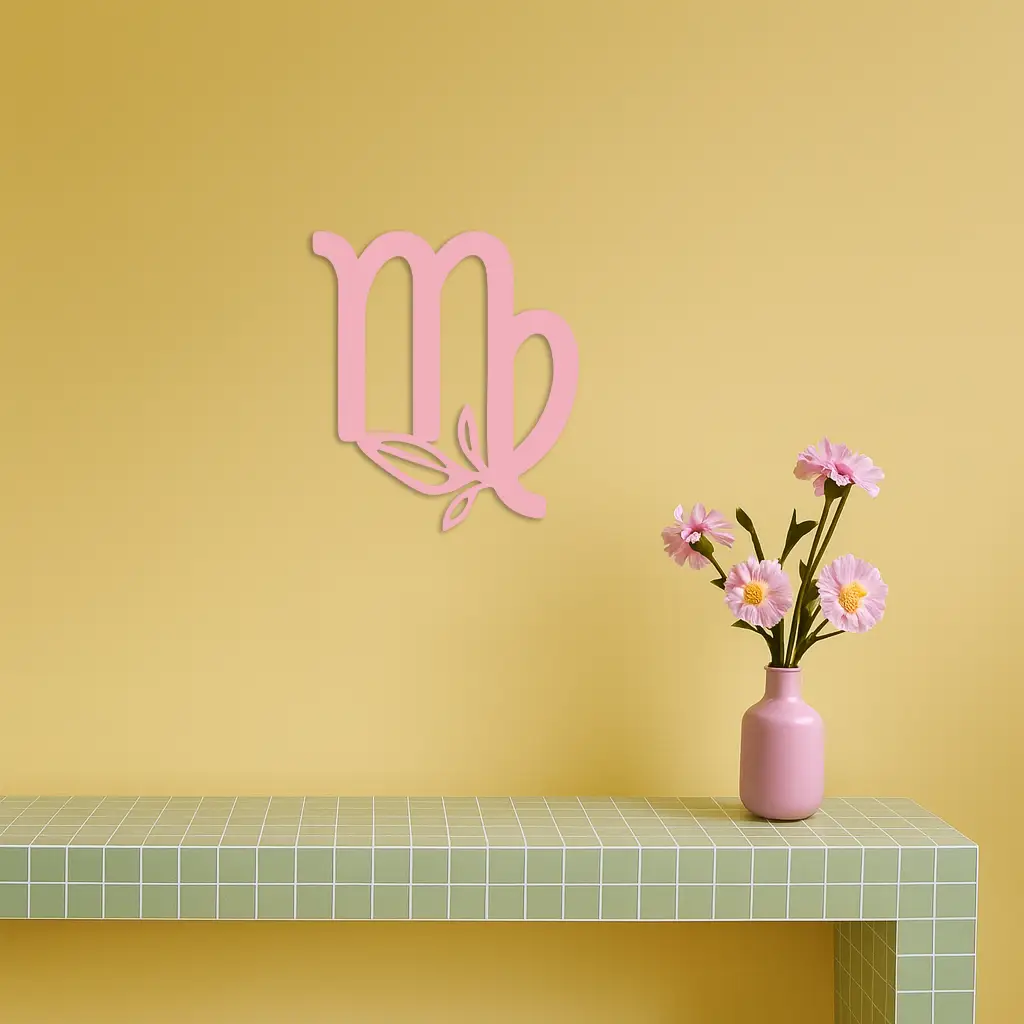Virgo Zodiac Symbol Metal Wall Art – Floral Virgo Sign Decor - KAFGP079 by Enova Art