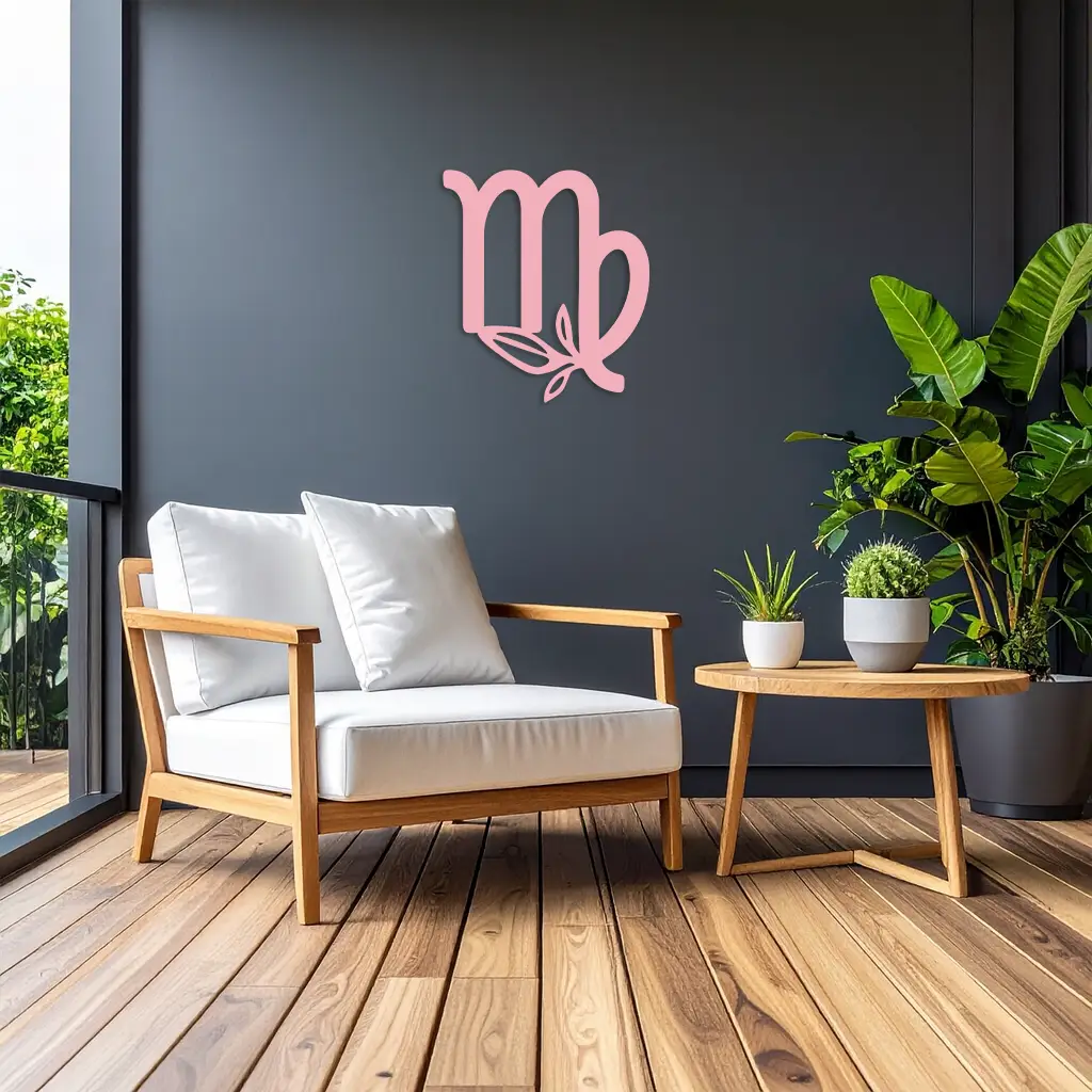 Virgo Zodiac Symbol Metal Wall Art – Floral Virgo Sign Decor - KAFGP079 by Enova Art