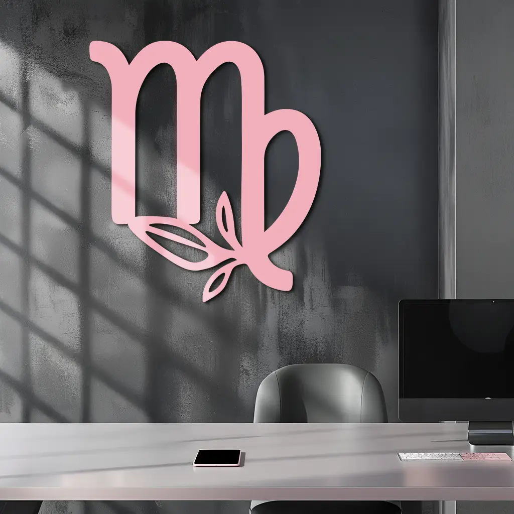 Virgo Zodiac Symbol Metal Wall Art – Floral Virgo Sign Decor - KAFGP079 by Enova Art