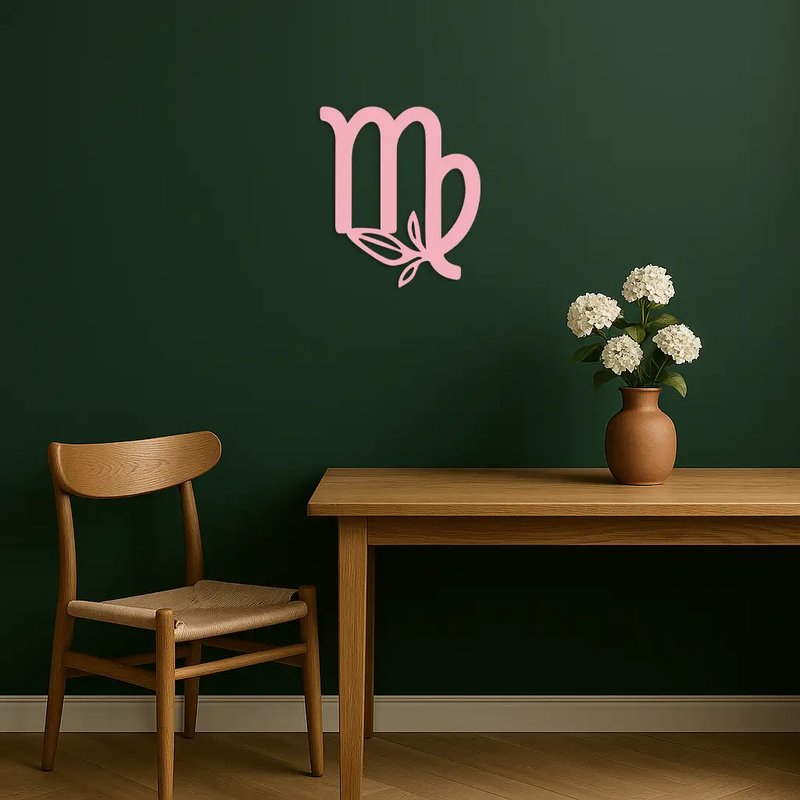 Virgo Zodiac Symbol Metal Wall Art – Floral Virgo Sign Decor - KAFGP079 by Enova Art