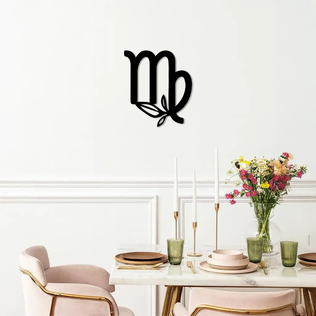 Virgo Zodiac Symbol Metal Wall Art – Floral Virgo Sign Decor - KAFGP079 by Enova Art