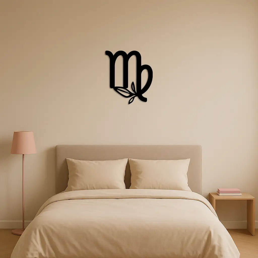 Virgo Zodiac Symbol Metal Wall Art – Floral Virgo Sign Decor - KAFGP079 by Enova Art