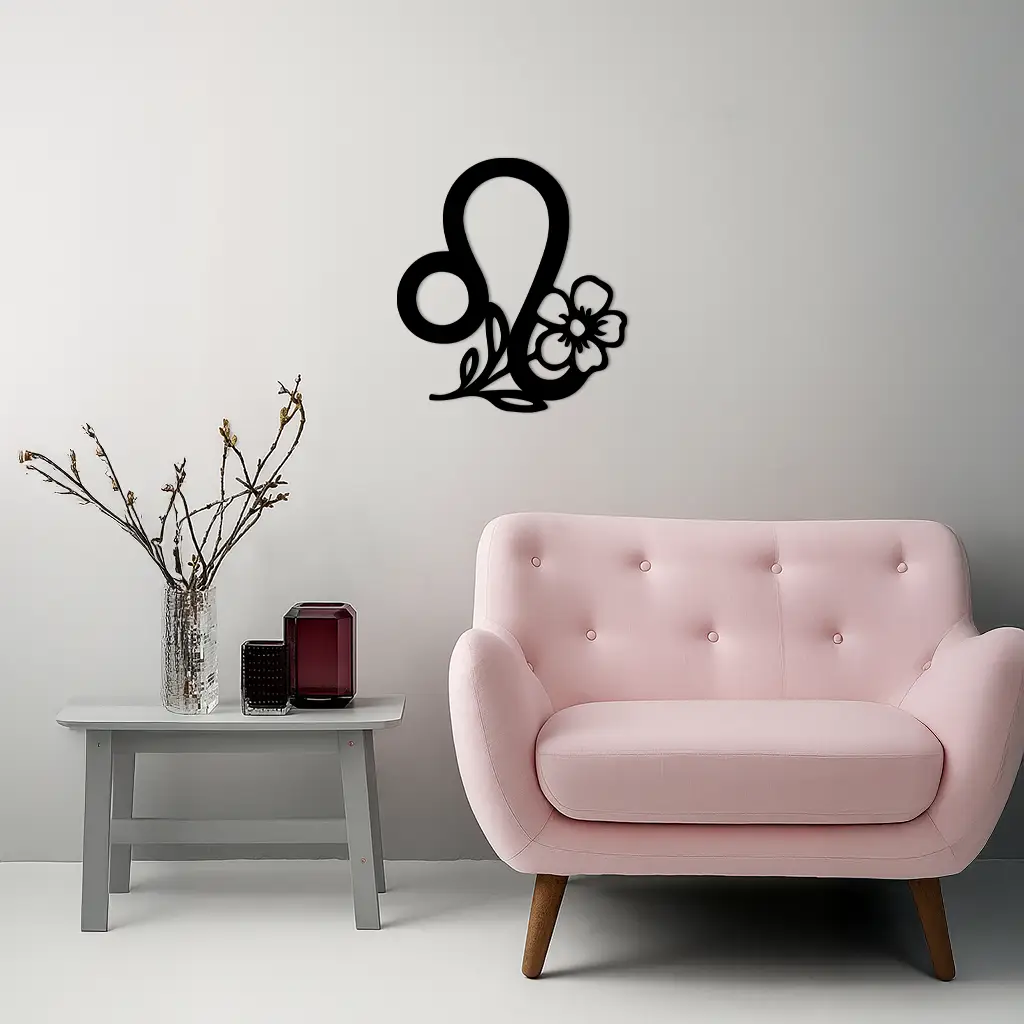 Leo Zodiac Sign Floral Metal Wall Art – Astrology-Inspired Home Decor - KAFGP080 by Enova Art