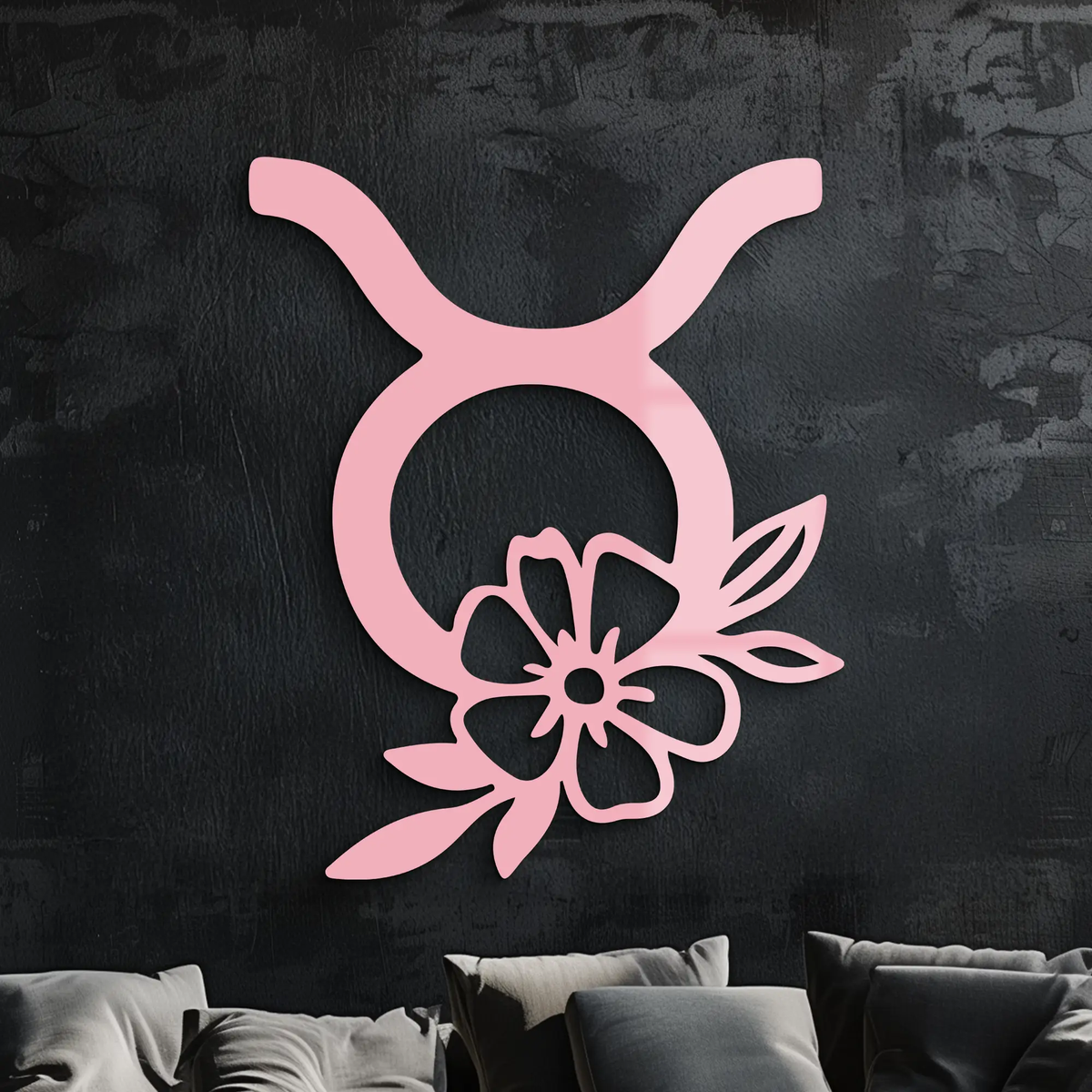 Taurus Zodiac Symbol Metal Wall Art – Floral Astrology Home Decor - KAFGP082 by Enova Art