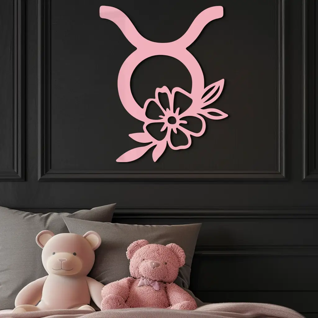Taurus Zodiac Symbol Metal Wall Art – Floral Astrology Home Decor - KAFGP082 by Enova Art