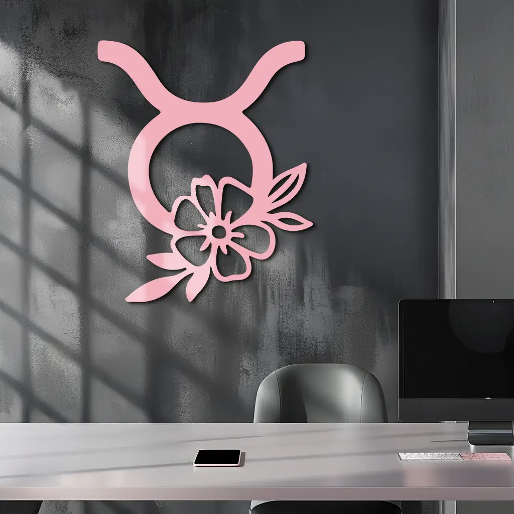 Taurus Zodiac Symbol Metal Wall Art – Floral Astrology Home Decor - KAFGP082 by Enova Art