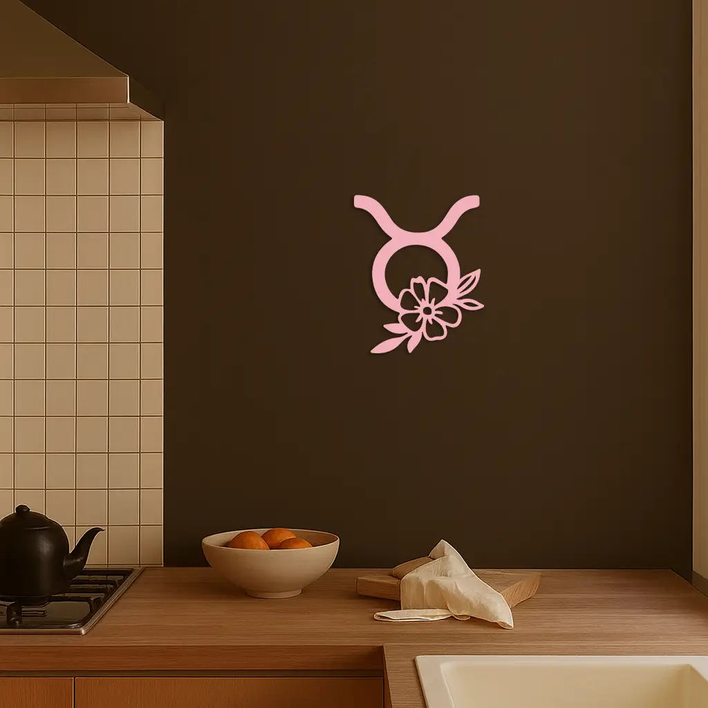 Taurus Zodiac Symbol Metal Wall Art – Floral Astrology Home Decor - KAFGP082 by Enova Art