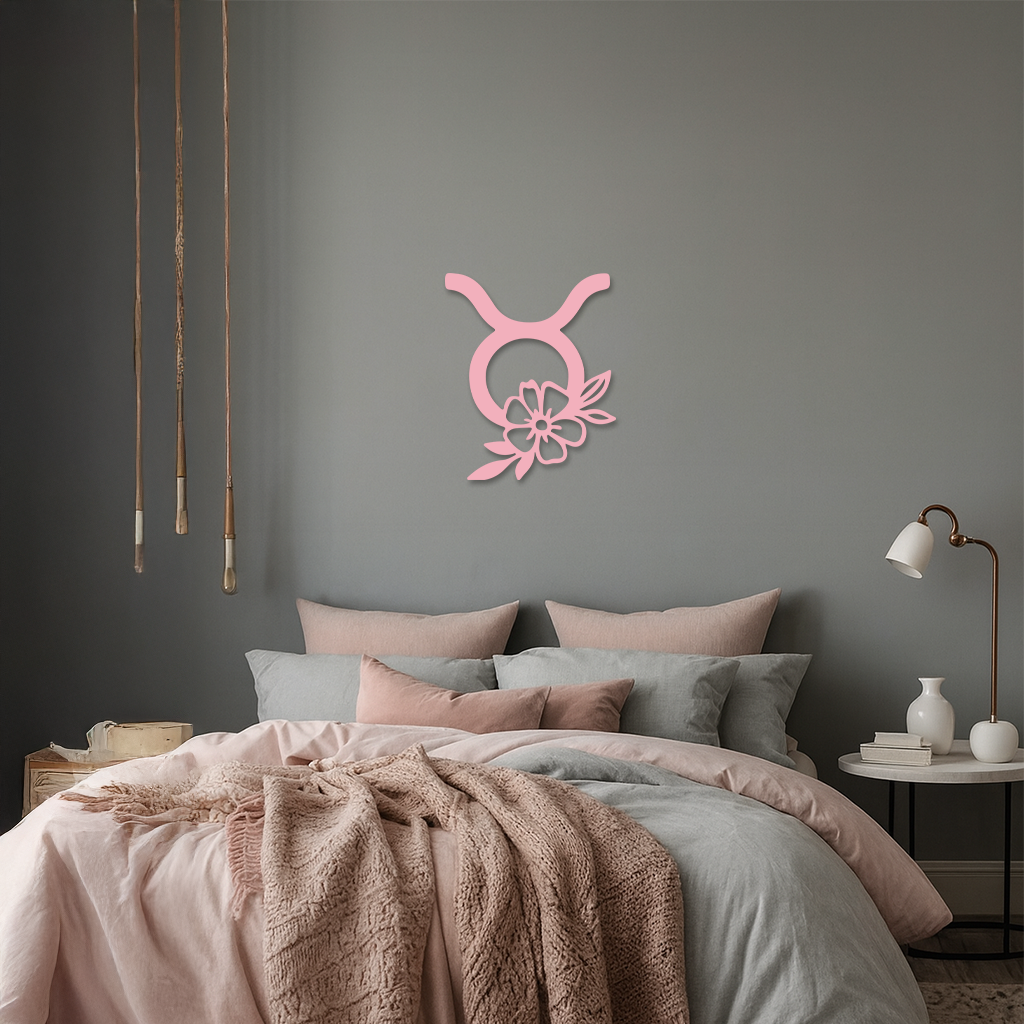 Taurus Zodiac Symbol Metal Wall Art – Floral Astrology Home Decor - KAFGP082 by Enova Art
