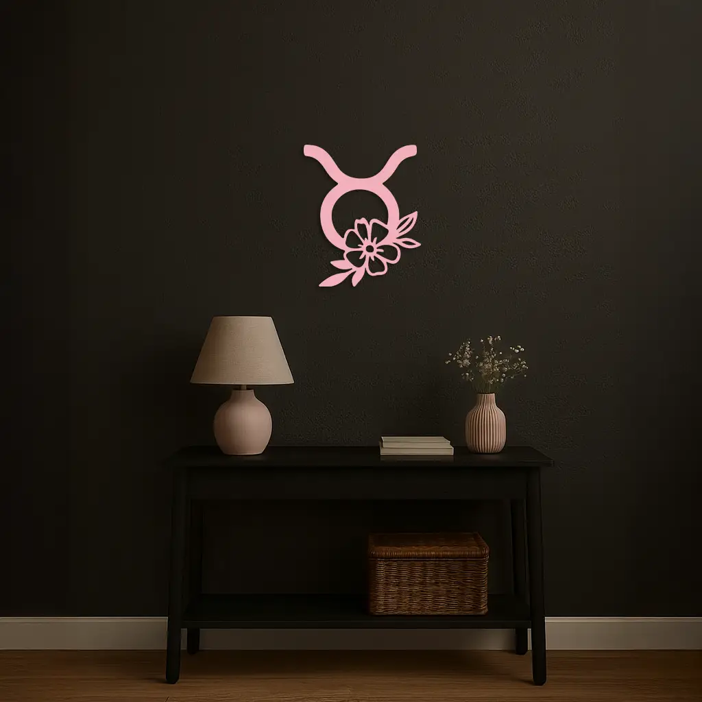 Taurus Zodiac Symbol Metal Wall Art – Floral Astrology Home Decor - KAFGP082 by Enova Art