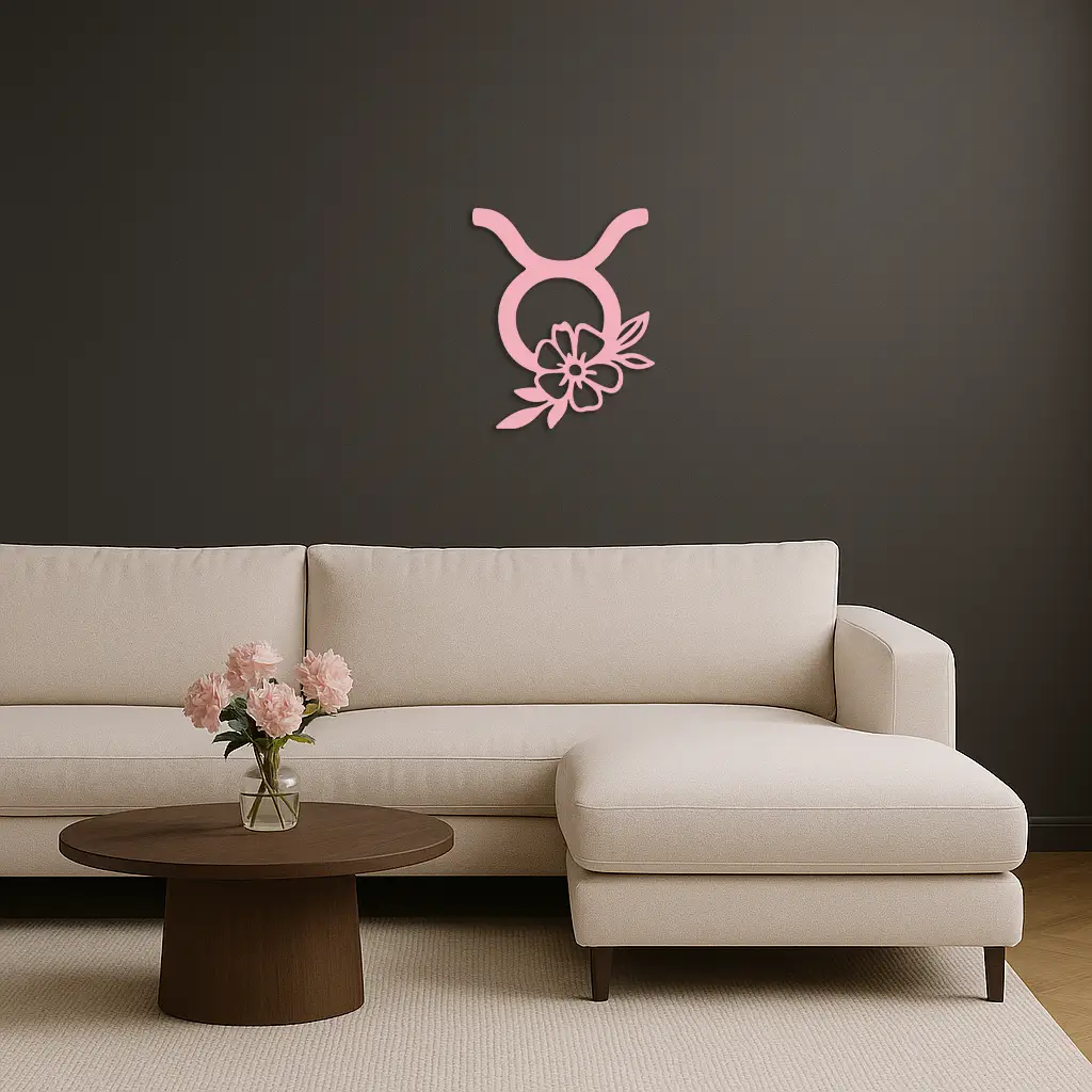 Taurus Zodiac Symbol Metal Wall Art – Floral Astrology Home Decor - KAFGP082 by Enova Art