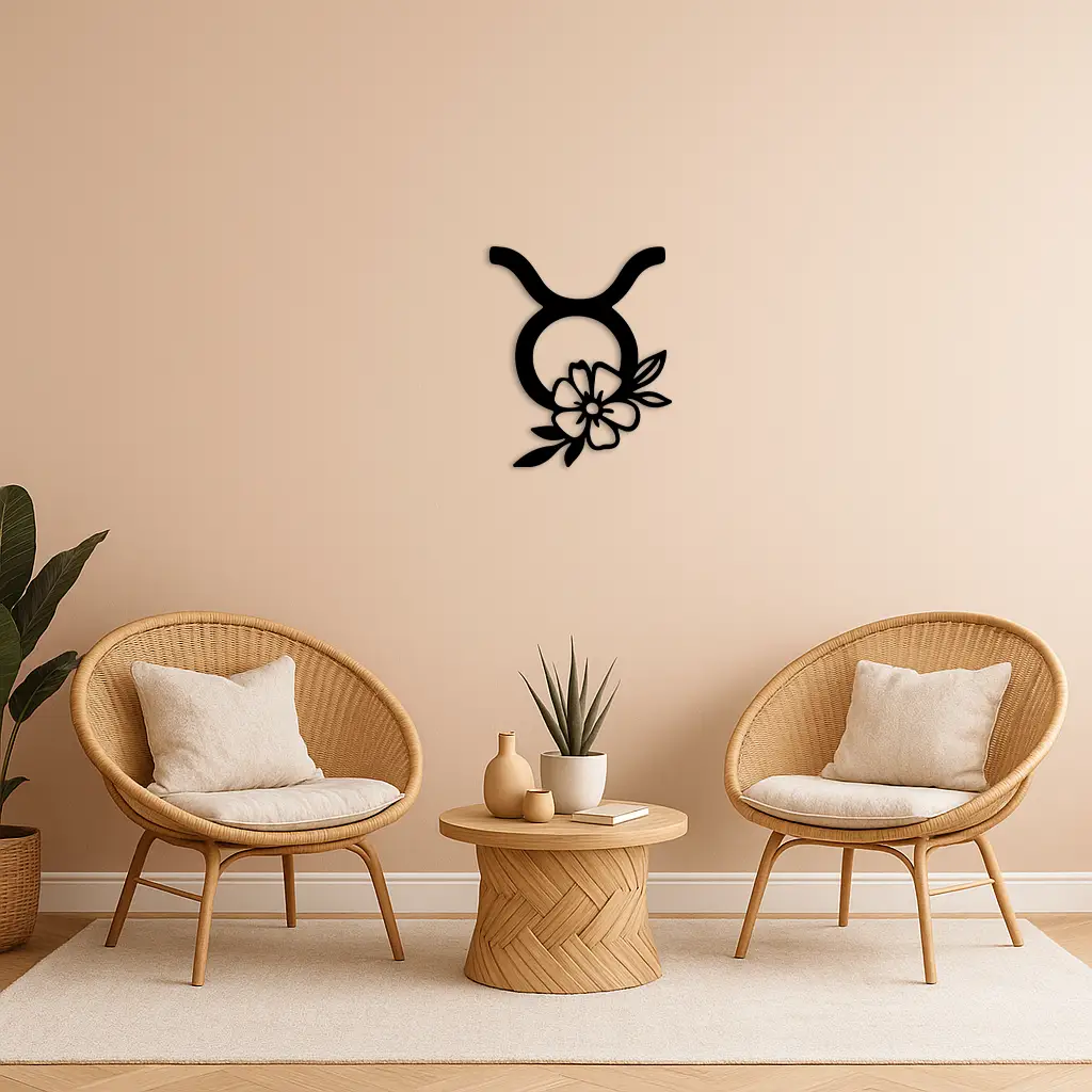 Taurus Zodiac Symbol Metal Wall Art – Floral Astrology Home Decor - KAFGP082 by Enova Art