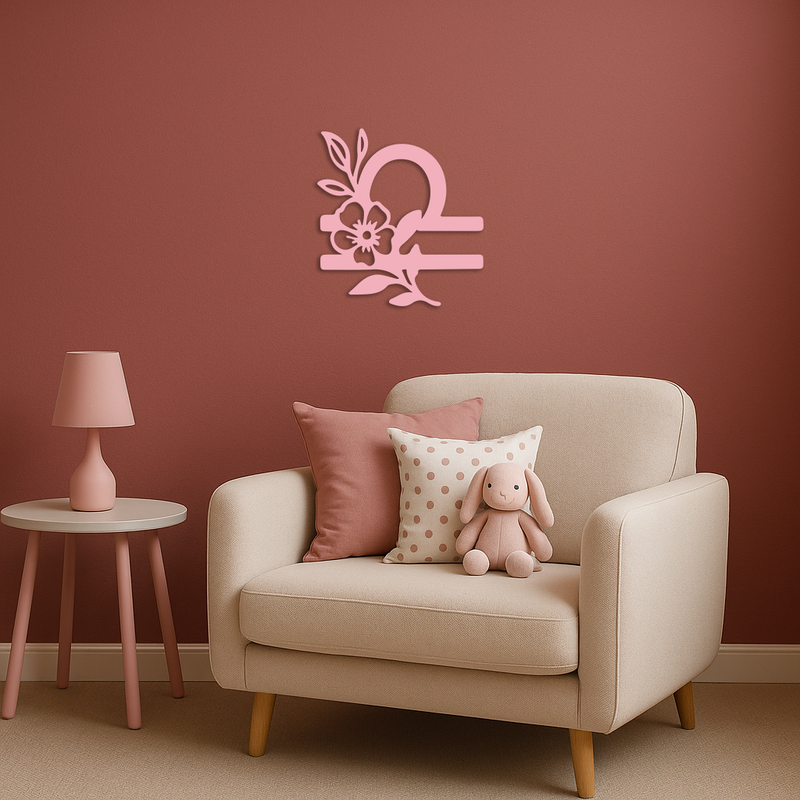 Libra Zodiac Sign Floral Metal Wall Art – Astrology Inspired Home Decor - KAFGP083 by Enova Art