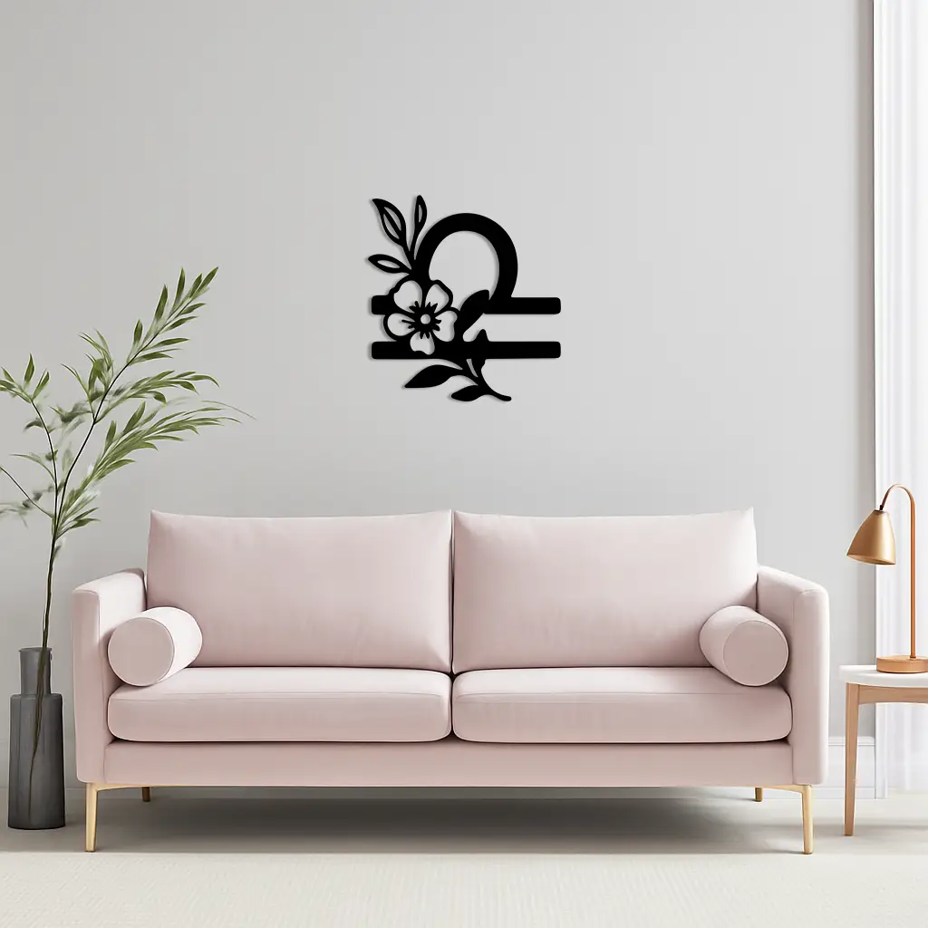 Libra Zodiac Sign Floral Metal Wall Art – Astrology Inspired Home Decor - KAFGP083 by Enova Art