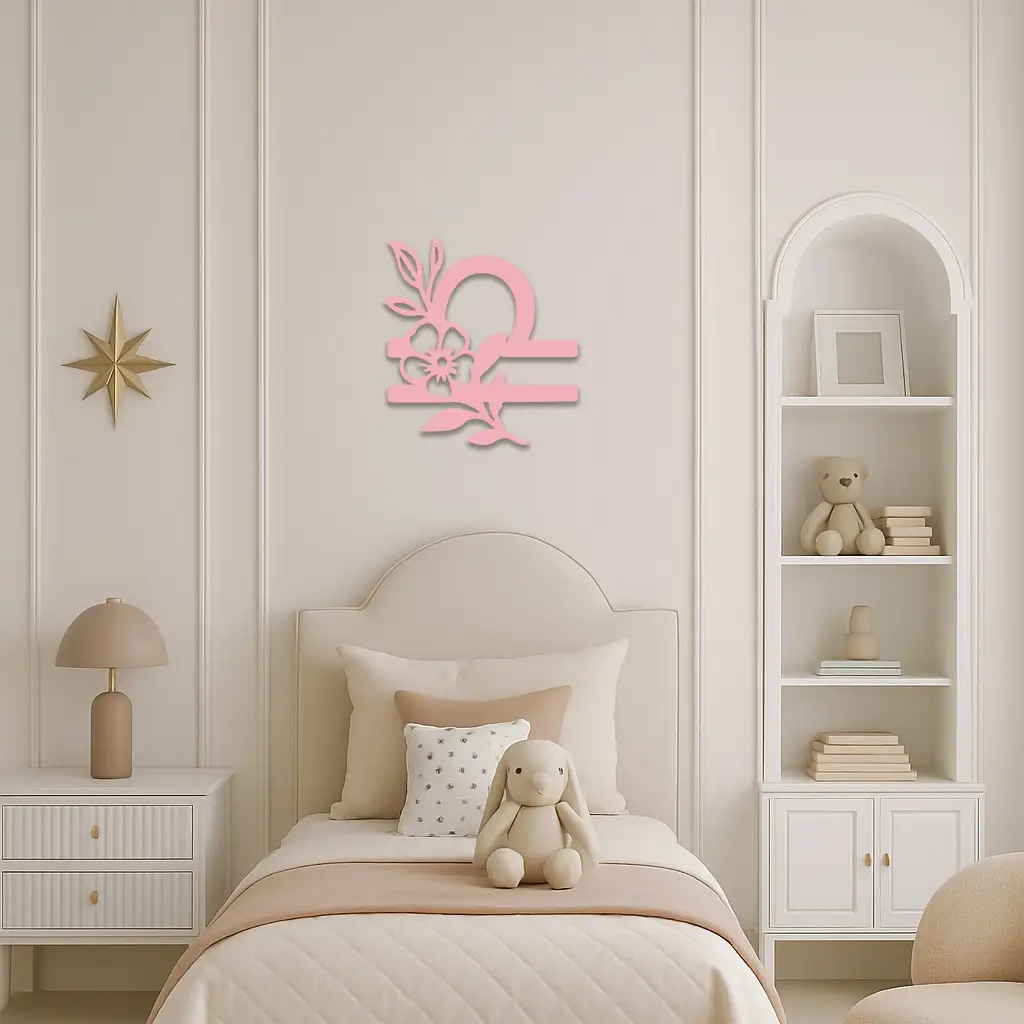 Libra Zodiac Sign Floral Metal Wall Art – Astrology Inspired Home Decor - KAFGP083 by Enova Art