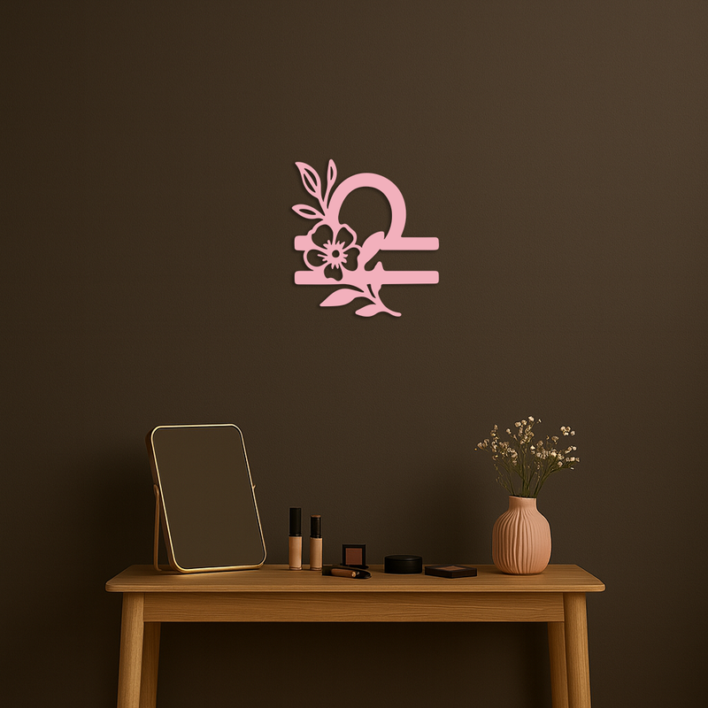 Libra Zodiac Sign Floral Metal Wall Art – Astrology Inspired Home Decor - KAFGP083 by Enova Art