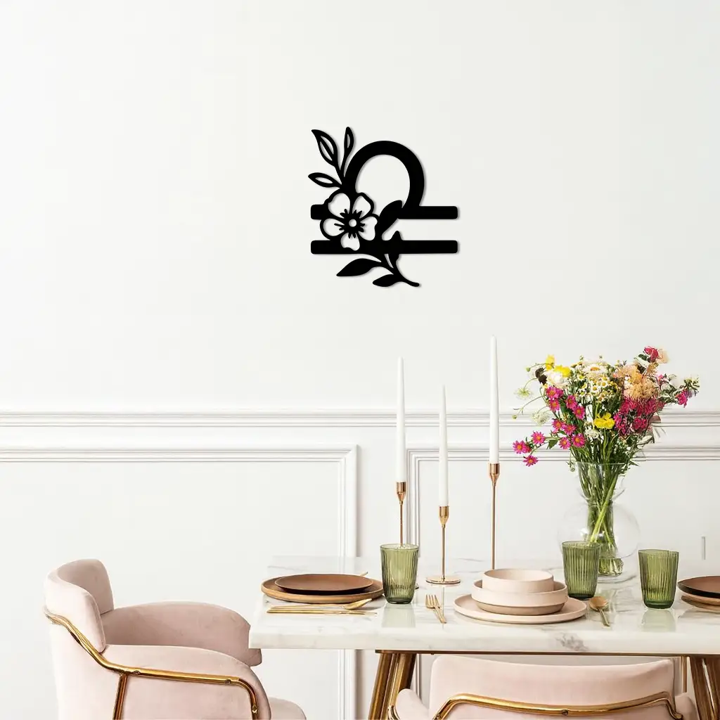 Libra Zodiac Sign Floral Metal Wall Art – Astrology Inspired Home Decor - KAFGP083 by Enova Art