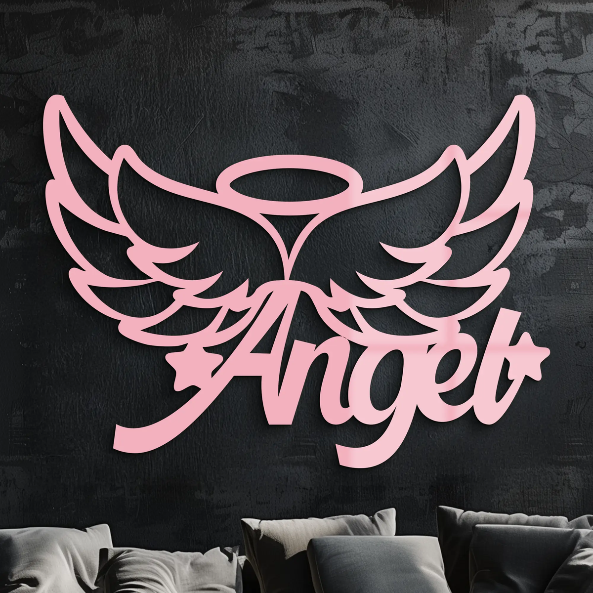 Angel Wings with Halo Metal Wall Art – Modern Spiritual Decor - KAFGP084 by Enova Art