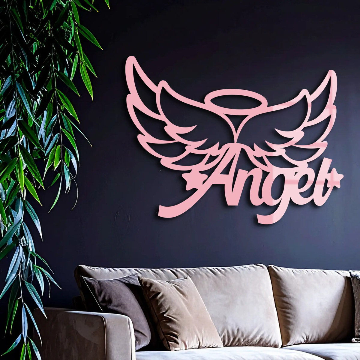 Angel Wings with Halo Metal Wall Art – Modern Spiritual Decor - KAFGP084 by Enova Art