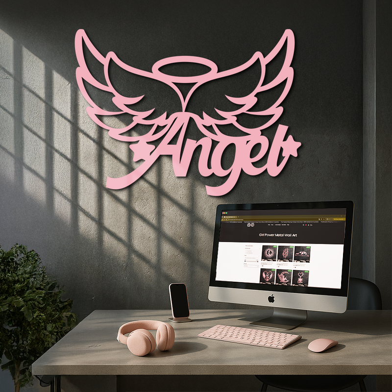 Angel Wings with Halo Metal Wall Art – Modern Spiritual Decor - KAFGP084 by Enova Art