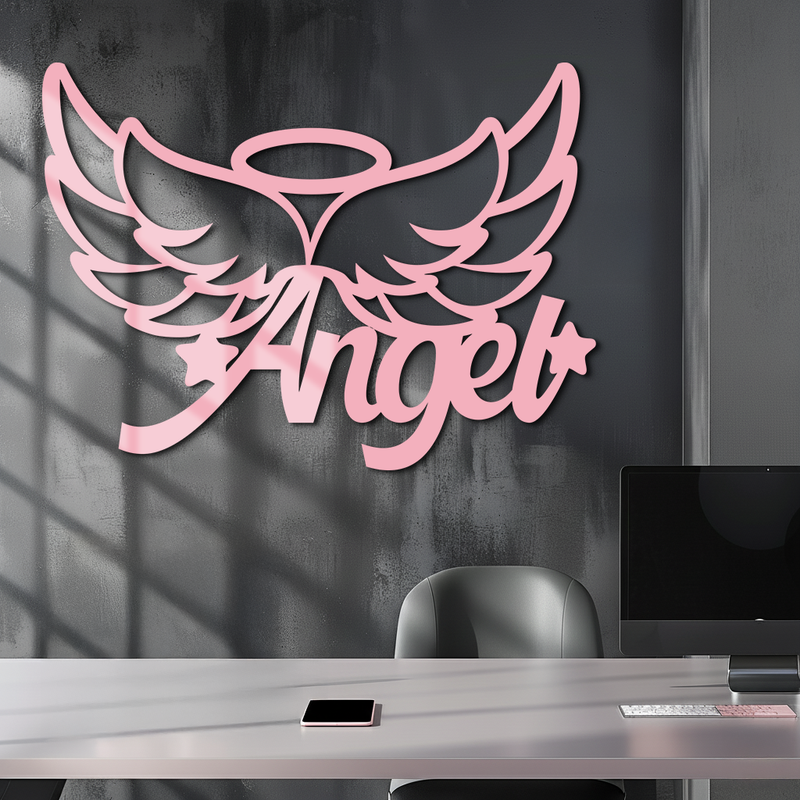 Angel Wings with Halo Metal Wall Art – Modern Spiritual Decor - KAFGP084 by Enova Art