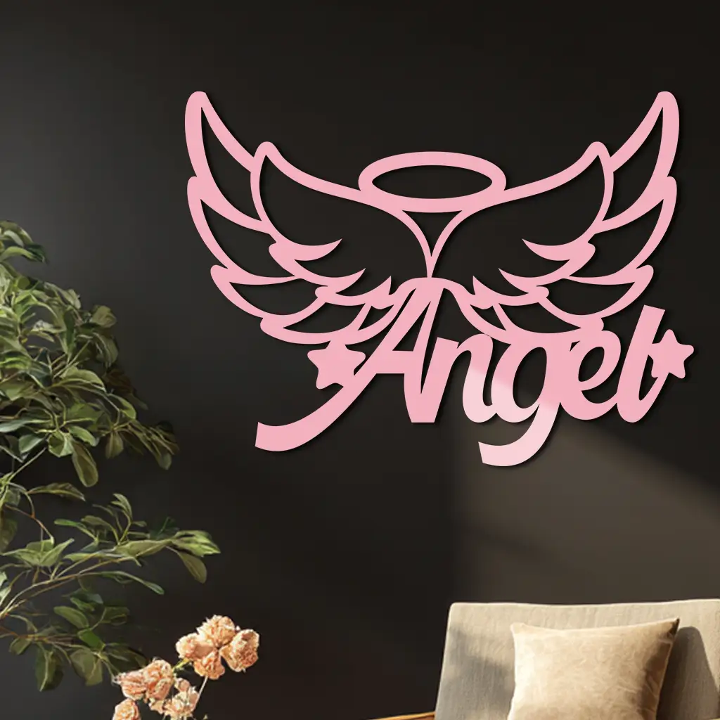 Angel Wings with Halo Metal Wall Art – Modern Spiritual Decor - KAFGP084 by Enova Art