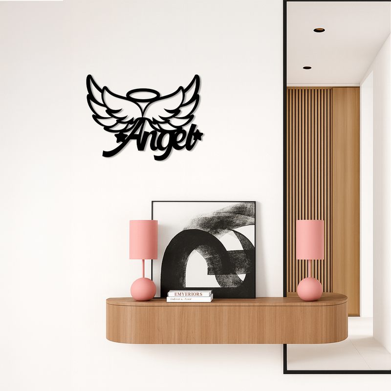 Angel Wings with Halo Metal Wall Art – Modern Spiritual Decor - KAFGP084 by Enova Art