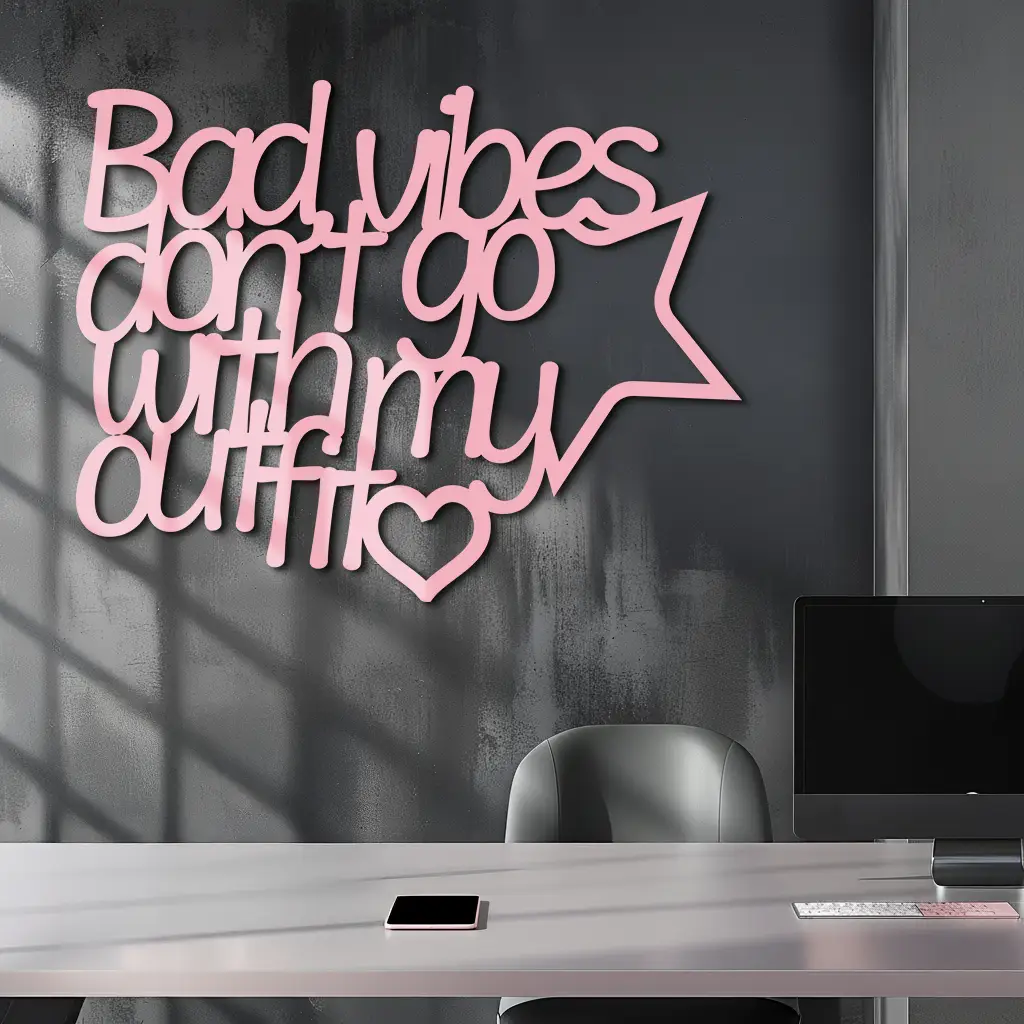 Bad Vibes Don’t Go With My Outfit Metal Wall Art – Modern Quote Design - KAFGP087 by Enova Art