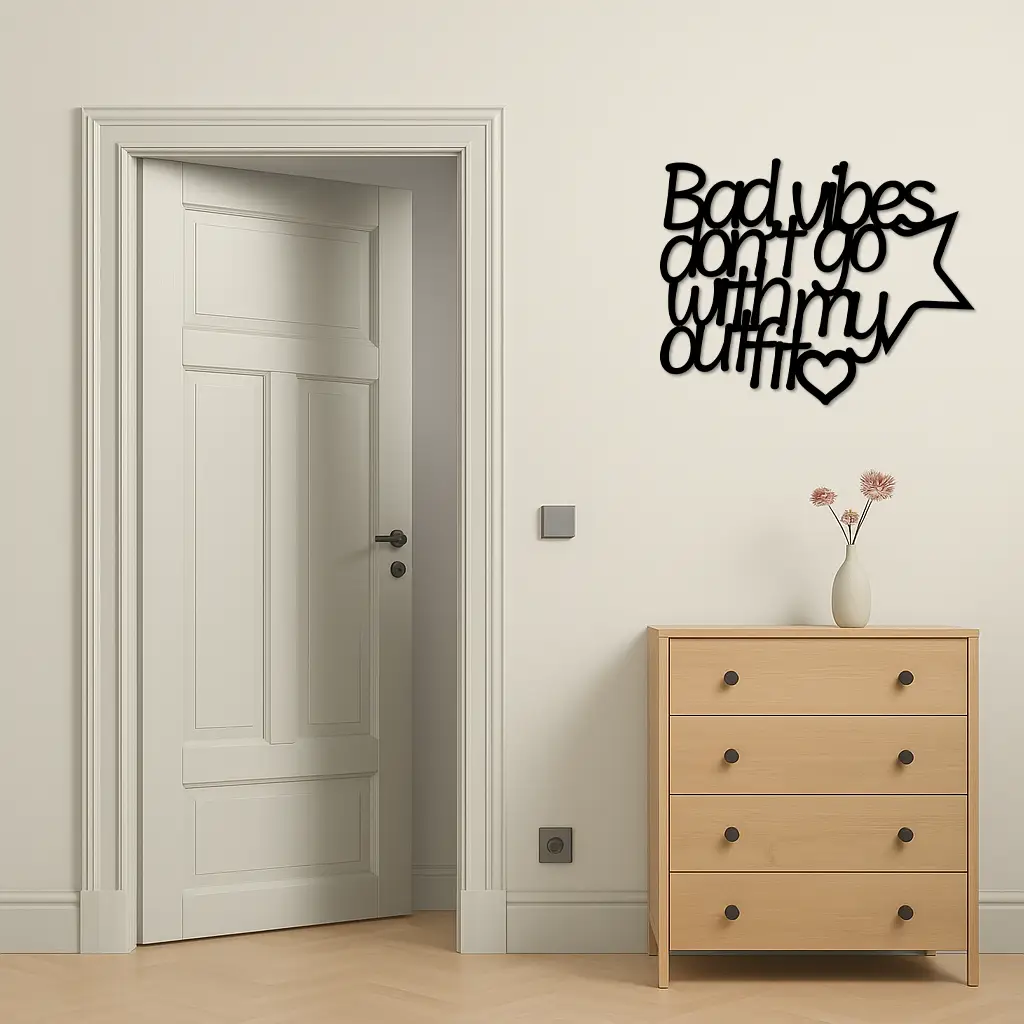 Bad Vibes Don’t Go With My Outfit Metal Wall Art – Modern Quote Design - KAFGP087 by Enova Art