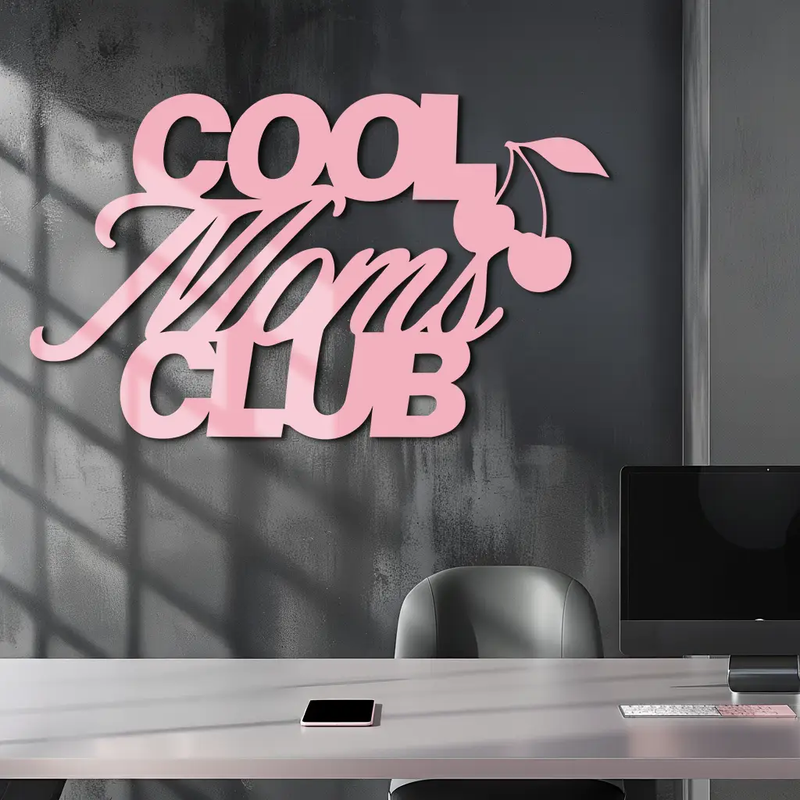 Cool Moms Club Typography Metal Wall Art – Cherry Accent Decorative Sign - KAFGP089 by Enova Art