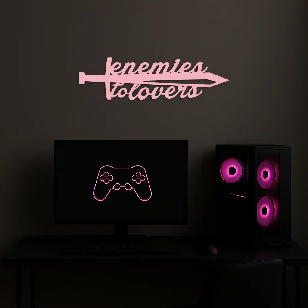 Enemies to Lovers Sword Quote Metal Wall Art – Romantic Typography Decor - KAFGP094 by Enova Art