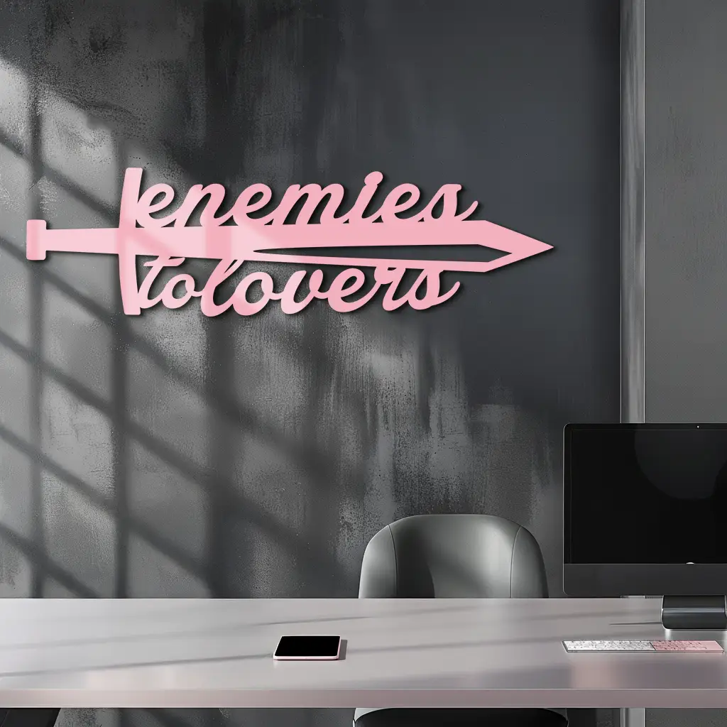 Enemies to Lovers Sword Quote Metal Wall Art – Romantic Typography Decor - KAFGP094 by Enova Art
