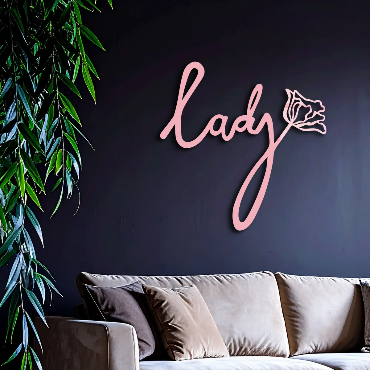 Lady Script Word Metal Wall Art – Elegant Floral Typography Decor - KAFGP096 by Enova Art