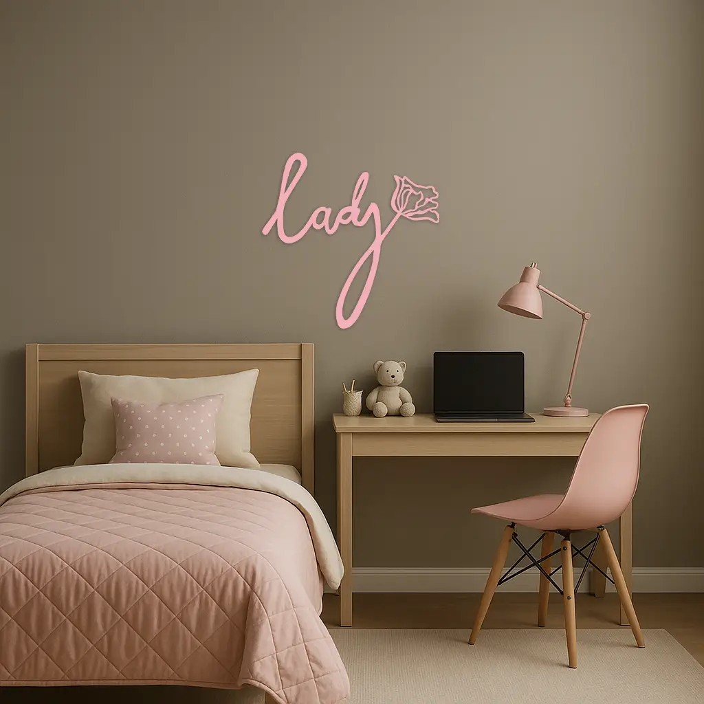 Lady Script Word Metal Wall Art – Elegant Floral Typography Decor - KAFGP096 by Enova Art