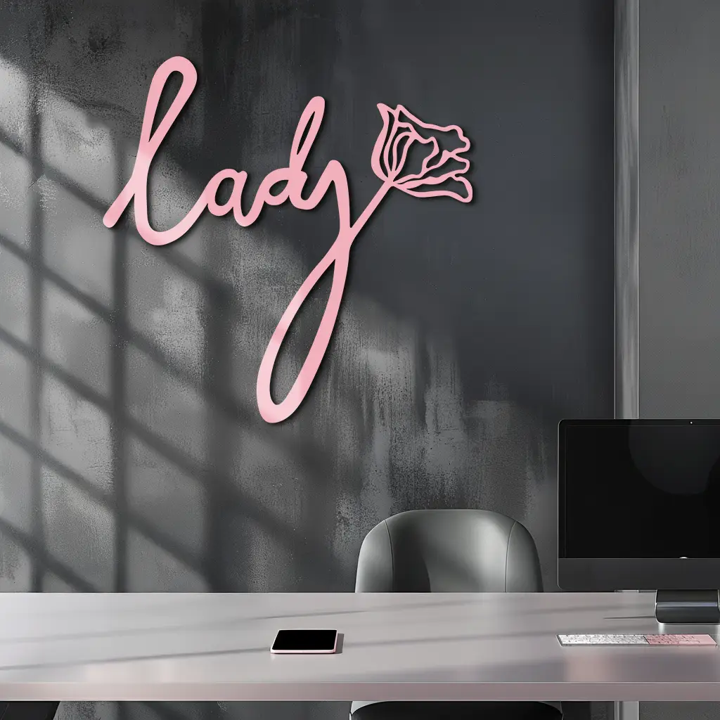 Lady Script Word Metal Wall Art – Elegant Floral Typography Decor - KAFGP096 by Enova Art