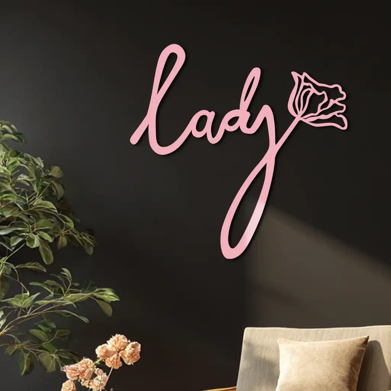 Lady Script Word Metal Wall Art – Elegant Floral Typography Decor - KAFGP096 by Enova Art