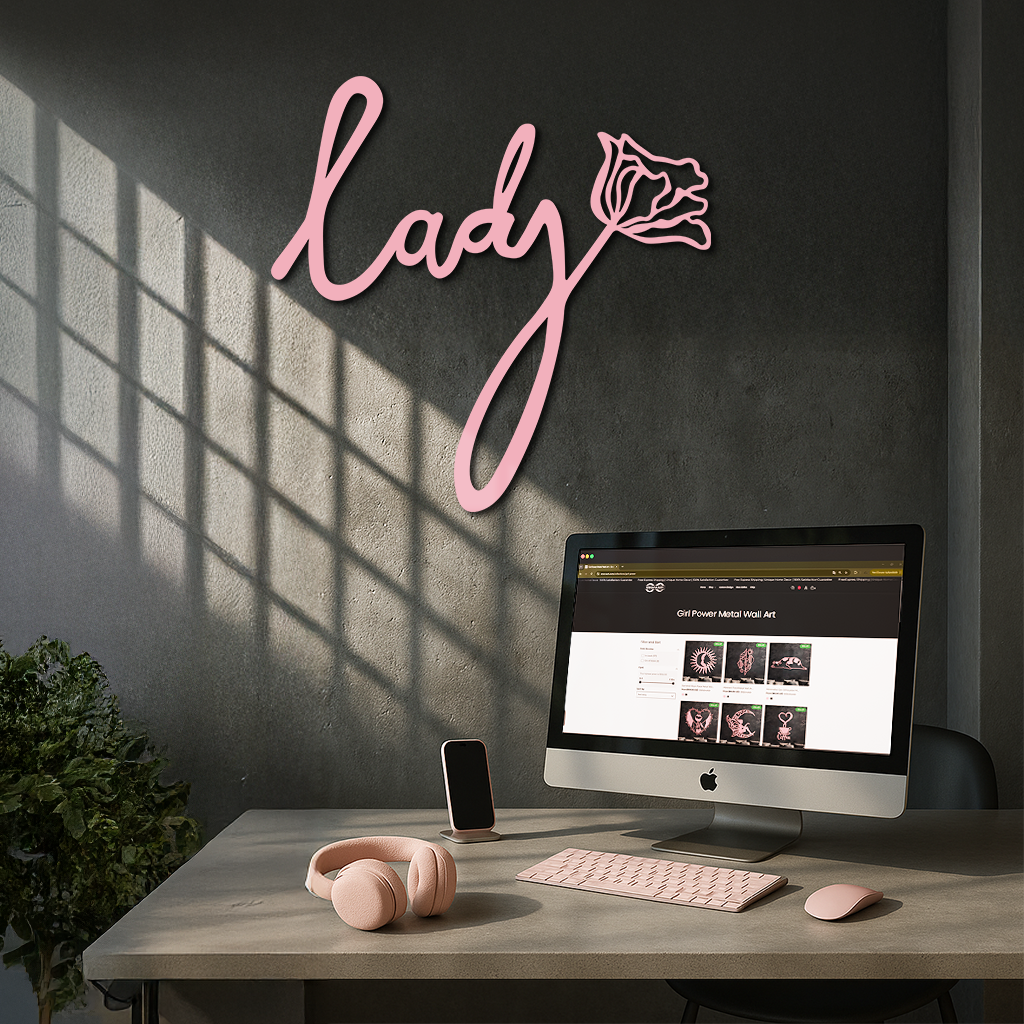 Lady Script Word Metal Wall Art – Elegant Floral Typography Decor - KAFGP096 by Enova Art
