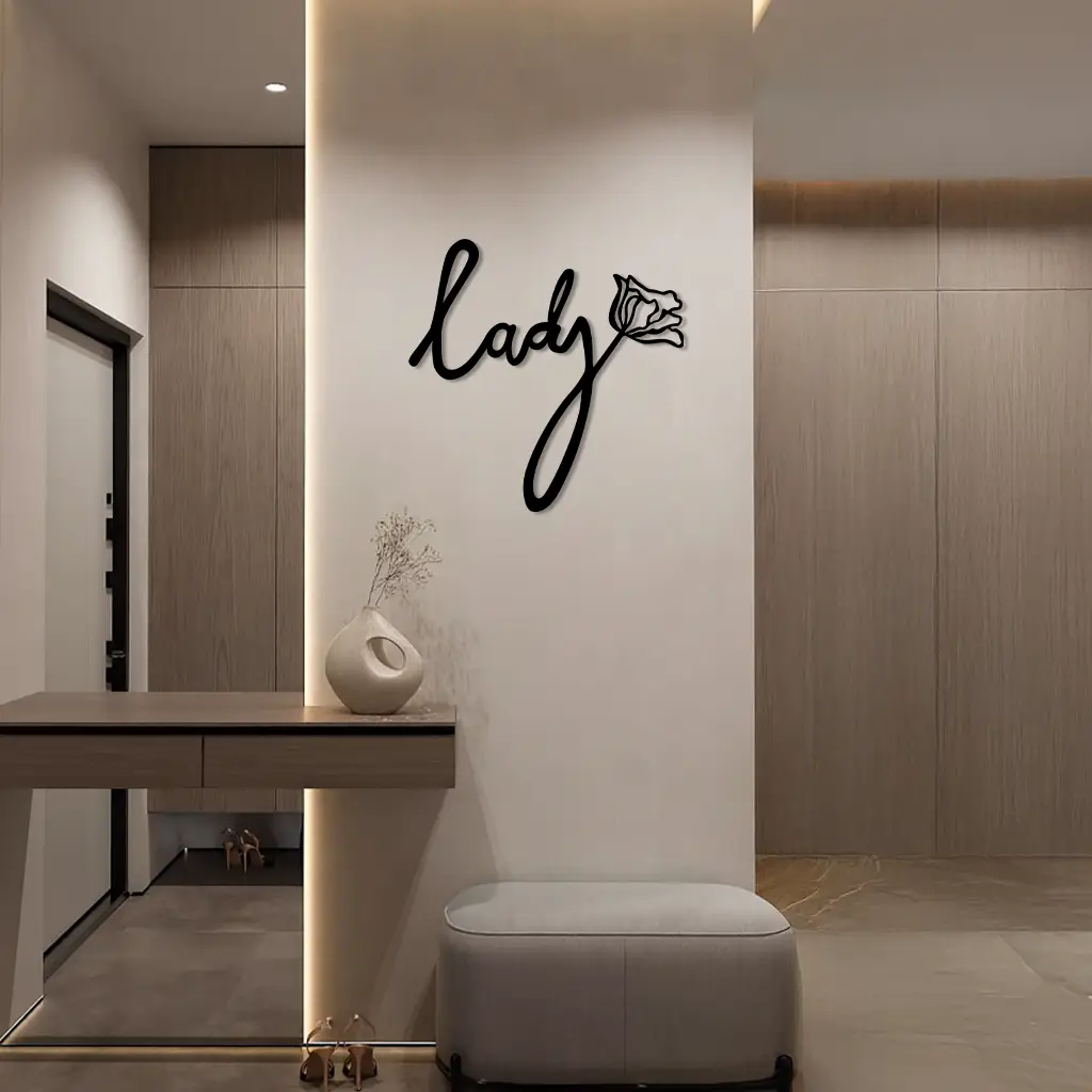 Lady Script Word Metal Wall Art – Elegant Floral Typography Decor - KAFGP096 by Enova Art
