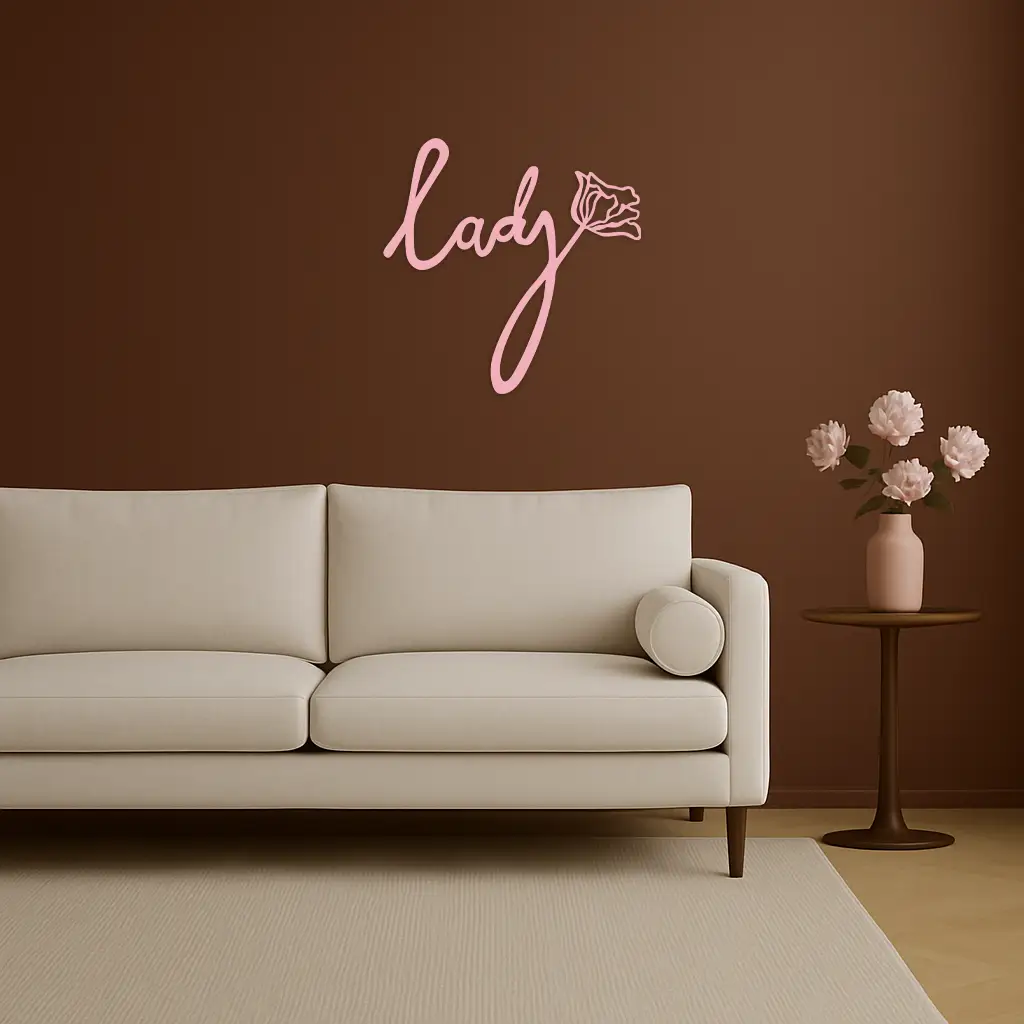 Lady Script Word Metal Wall Art – Elegant Floral Typography Decor - KAFGP096 by Enova Art