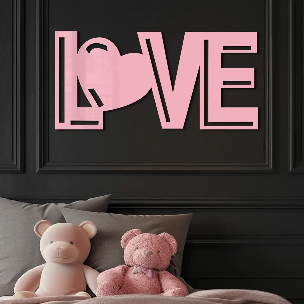 LOVE Heart Typography Metal Wall Art – Modern Romantic Decor - KAFGP097 by Enova Art
