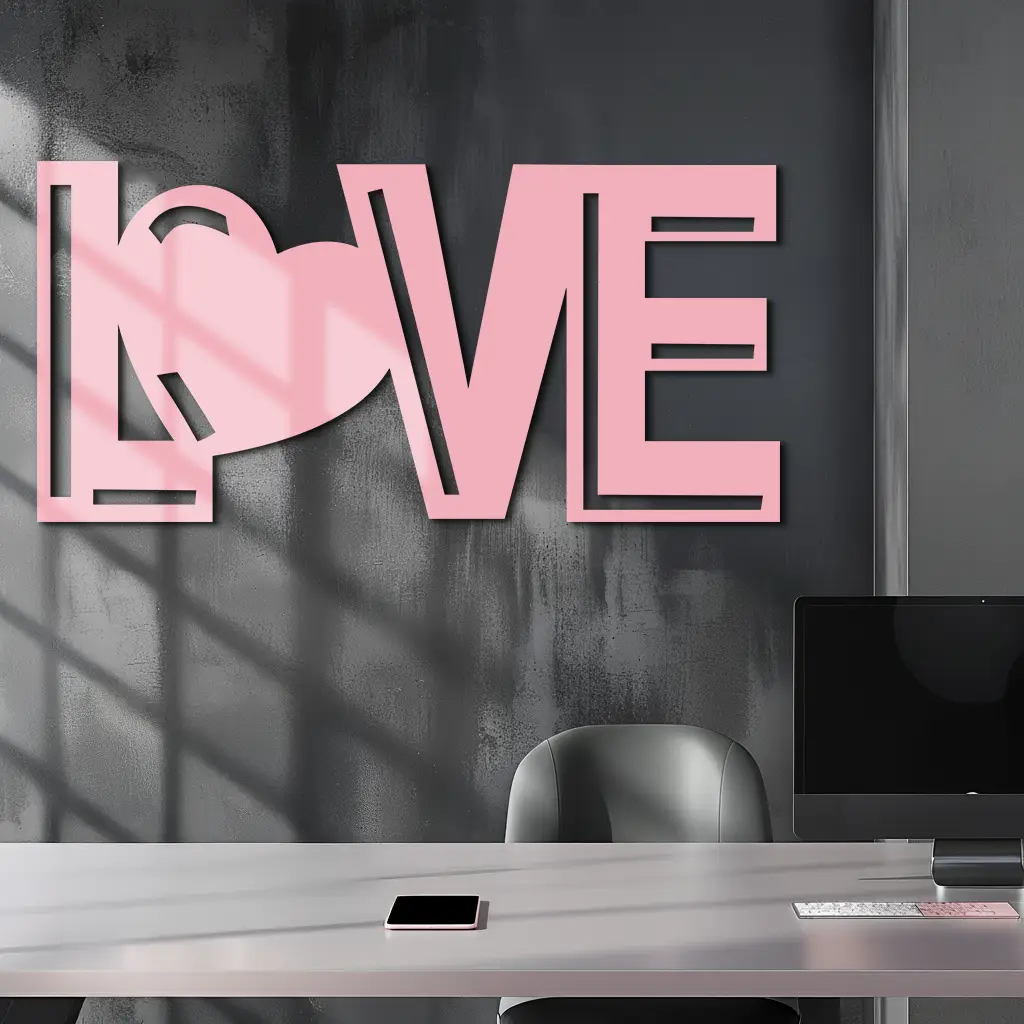 LOVE Heart Typography Metal Wall Art – Modern Romantic Decor - KAFGP097 by Enova Art