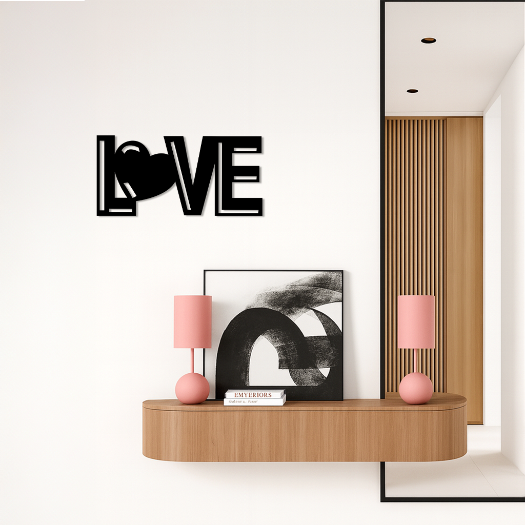 LOVE Heart Typography Metal Wall Art – Modern Romantic Decor - KAFGP097 by Enova Art