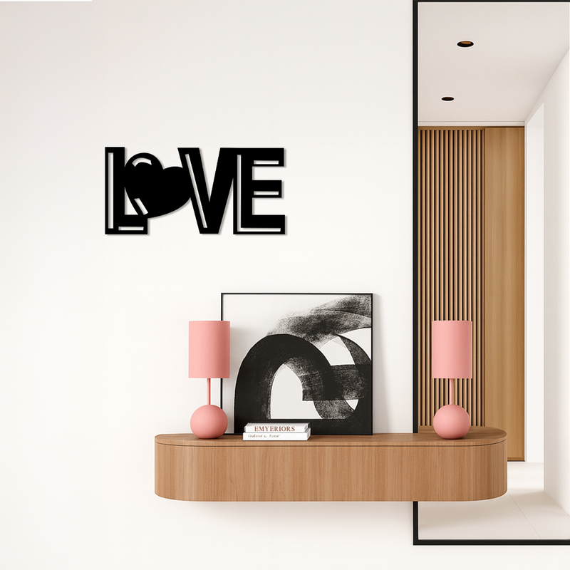 LOVE Heart Typography Metal Wall Art – Modern Romantic Decor - KAFGP097 by Enova Art