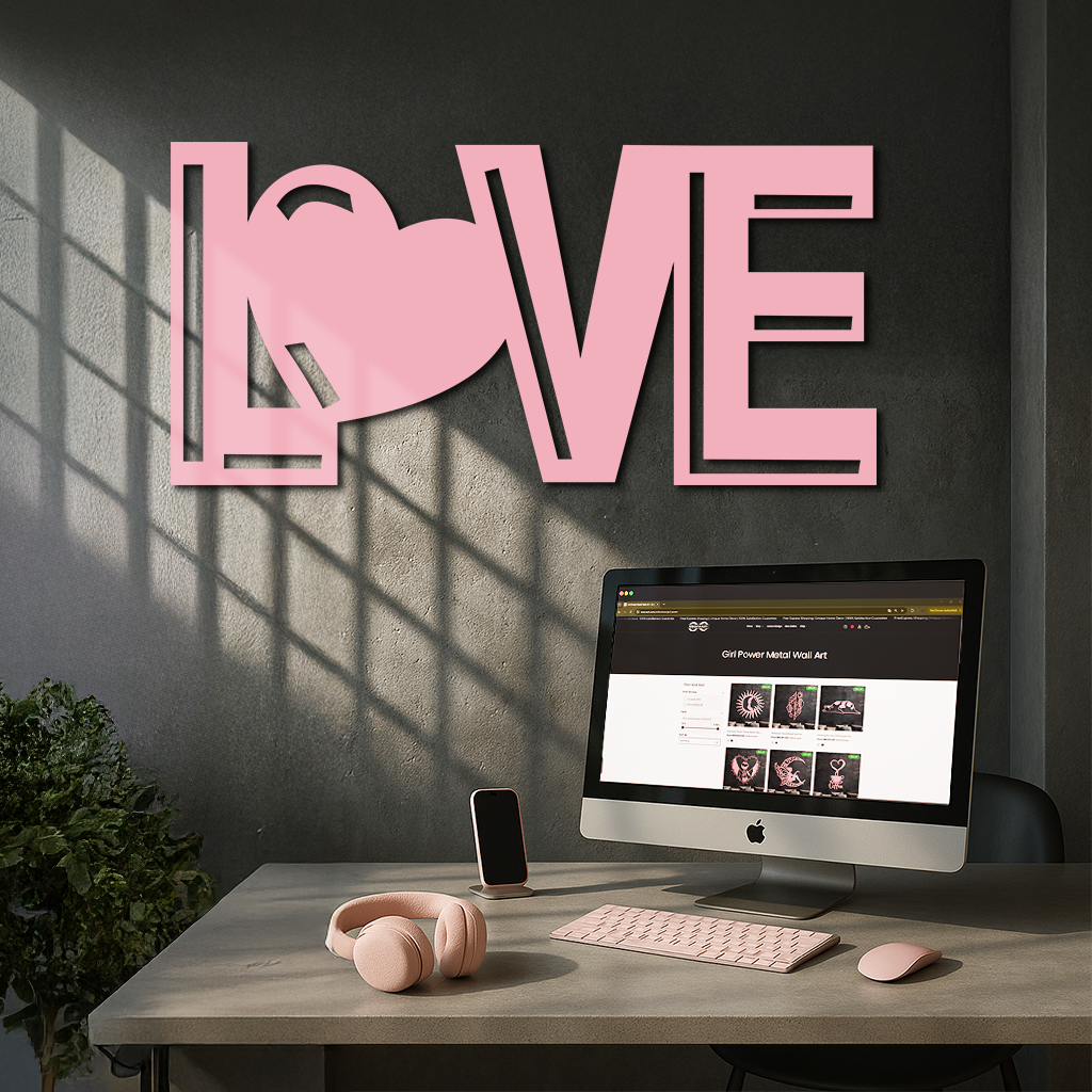 LOVE Heart Typography Metal Wall Art – Modern Romantic Decor - KAFGP097 by Enova Art