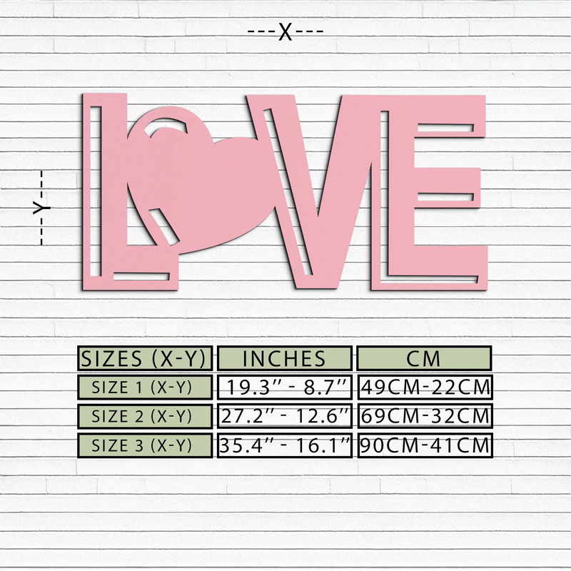 LOVE Heart Typography Metal Wall Art – Modern Romantic Decor - KAFGP097 by Enova Art